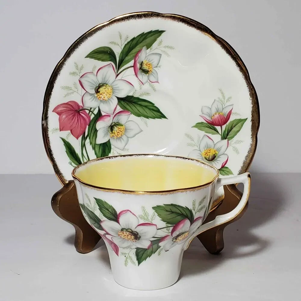 Jason Teacup and Saucer White Pink Flowers Vintage